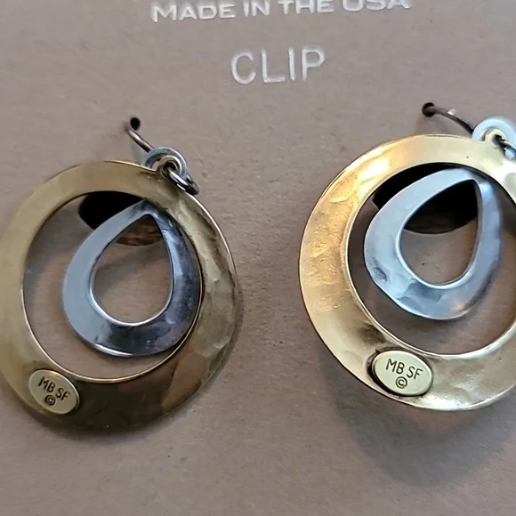 Gold and Silver Clip Earrings - Picture 2 of 2